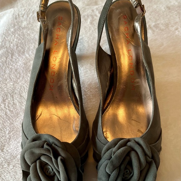 Sacha London LACE Gray Suede Peep Toe Slingback Heels - Picture 7 of 13